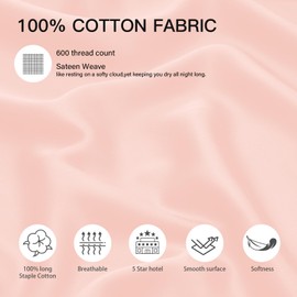 100% Cotton Standard Pillowcases Set of 2, Deep Dream 600 Thread Count Pillow Cases, 20x26 Inches, Super Soft and Breathable Envelope Closure (Pink)