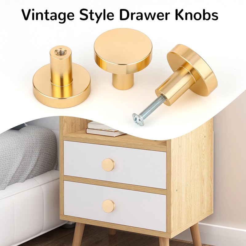 CVIUYO 6 Pcs 30mm Round Cabinet Knobs, Gold Drawer Knobs,