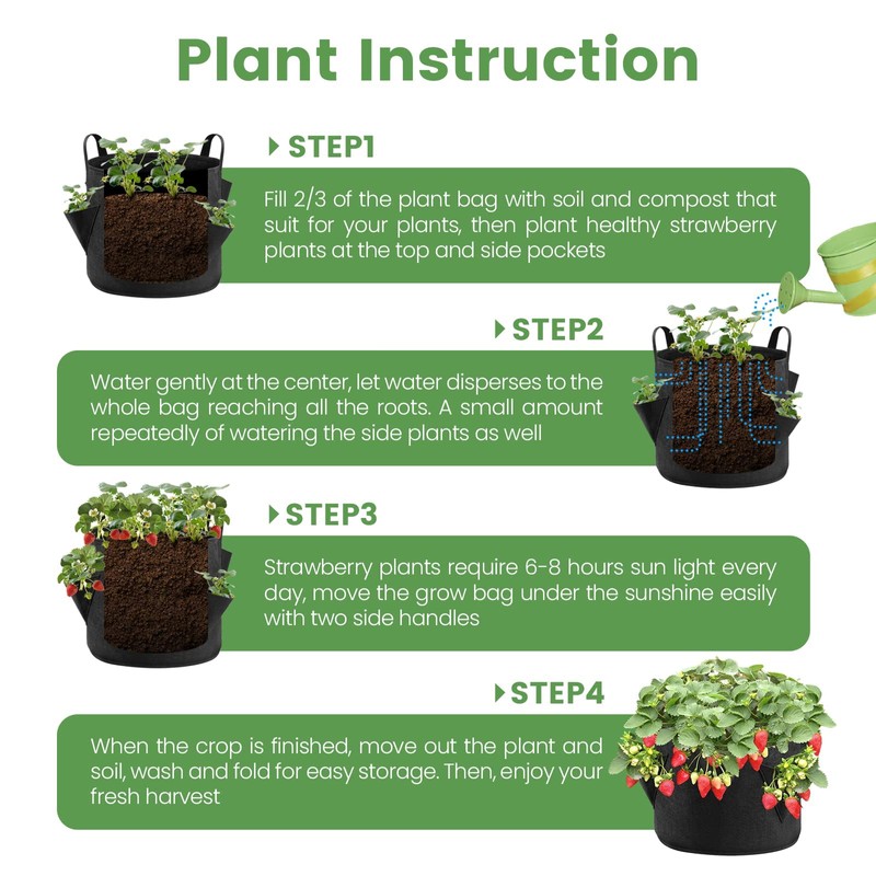 iPower 4-Pack 10 Gallon Strawberry Grow Bags, Vegetables Pots with