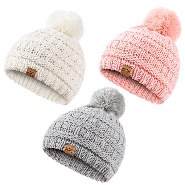 REDESS Baby Kids Winter Warm Hats, Infant Toddler Children Pom Pom Beanie Knit Cap Girls Boys