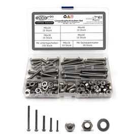 Set of 200 Rounded Head Screws with Hexalobular Socket/Torx (TX) in Accordance with ISO 7380-1 Standard + Hexagon Nut DIN 934 and Washer DIN 125 Stainless Steel Size M6