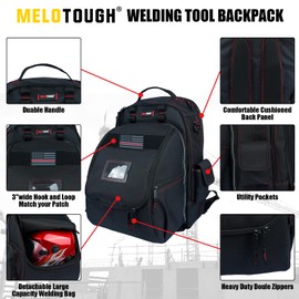MELOTOUGH Welding Tool backpack for Tools and Helmet Extreme Gear Pack with Large Capacity Helmet Holder Luggage Storage Bag (Black)