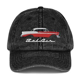 1956 Chevy Bel Air Red Antique Car Collector Cars 56 Belair Vintage Cotton Twill Cap Dad Hat