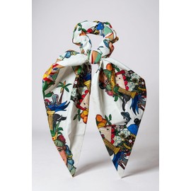 Sizilianisches Haargummi, traditioneller Wagen-Druck, Folkloristisches Muster, Haar-Accessoire aus Stoff, mehrfarbig (weiß-dunkelbraun)