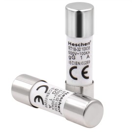 Heschen Cylindrical Ceramic Tube Fuse Link, RT18-32 (RO15), 10×38 mm, 1A 500V, CE, Pack of 20