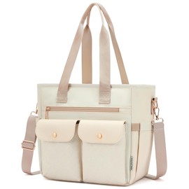 RalChyez Lunch Box for Women, Large Lunch Tote Leakproof Adult Lunch Bag Insulated Lunch Cooler Purse with Storage Pocket for Work Picnic Beach Trip Beige