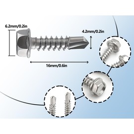 KAPSING Pack of 50 Hexagon Drilling Screws 4.2 x 16 mm Self-Tapping Screws Stainless Steel Self Tapping Screws Metal Screws for Steel Wood