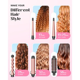 Wavytalk Lockenstab, 5-in-1 Lockenstäbe Set mit Lockenbürste und 4 austauschbaren Lockenwickler Keramikbeschichtung (13-32 mm), Erwärmung hitzebeständigem Handschuh and 2 Clips