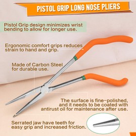 SPEEDWOX 11-Inch Pistol Grip Needle Nose Pliers Angled Needle Nose Pliers Long Nose Fishing Pliers Reduce Effort Multi Use Wire Stripper Wire Crimper Wire Cutters Needle Mouth Nozzle Pliers