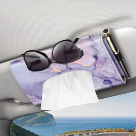 CaseBot Car Visor Tissue Holder, Sun Visor Napkin Holder, Mask Holder for Car, PU Leather Backseat Tissue Box for Car Truck SUV, Lilac Marble