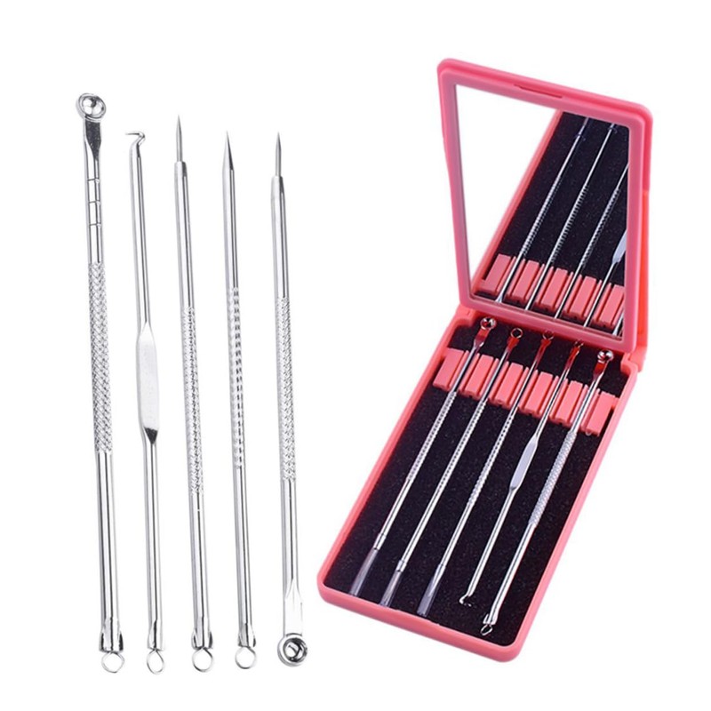 FOMIYES 5pcs Facial Blackhead Removal Tool Kit Pimple Popping Tool
