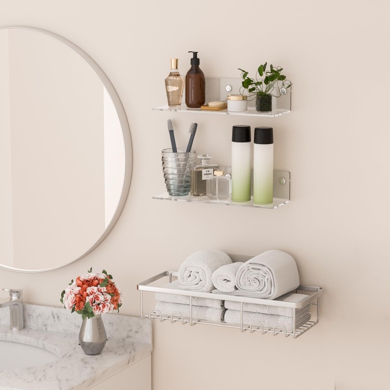 Sezanrpt 12 Inches Clear Wall Shelves, Moisture-Proof, Acrylic Bathroom Wall