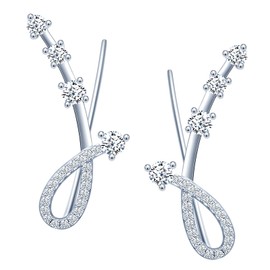 MICGIGI Women's 925 Sterling Silver Stud Earrings Cubic Zirconia Meteor Earrings Clip On Earring Crawer, Silver