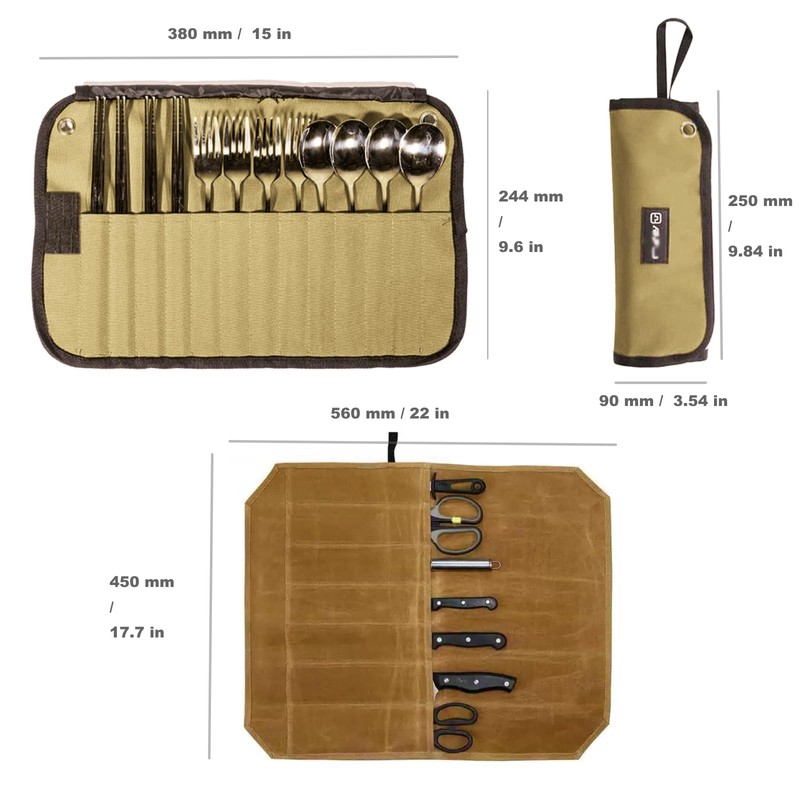 GCFTIFF 2pcs Camping Utensil Bag, Knife Roll Bag,Portable Knives Pouch,Canvas