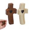 DAWRIS Pack of 4 Carved Wooden Crosses, Worry Stone Cross,