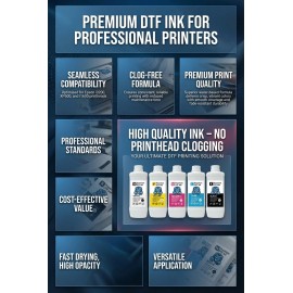 USA Warehouse Premium DTF Ink CMYK Per Carton Inkjet Printer Water-Based Pigment Ink for CMYK & White DTF PrintingColor: DTF Ink Cyan Magenta Yellow Black 4 Bottles Per Carton