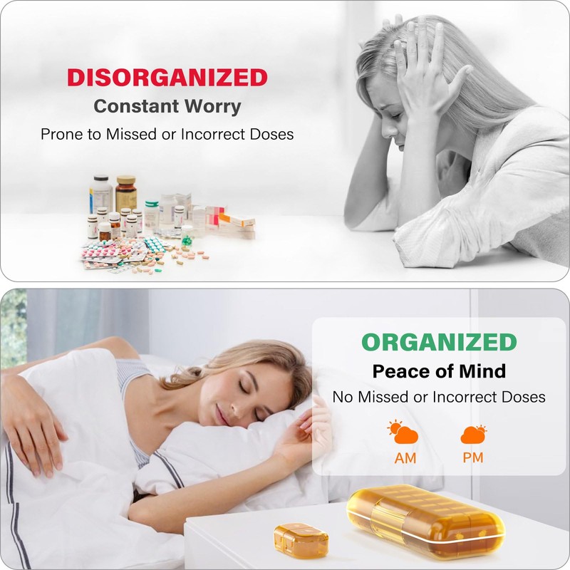 Codcaw Weekly Pill Organizer 2 Times a Day, Moisture-Proof, Detachable