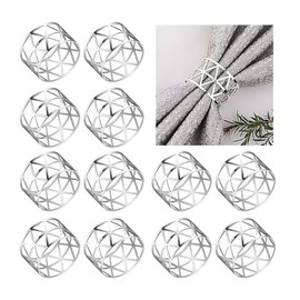 12-Piece Napkin Rings, Silver, Metal Hollow Triangle Napkin Rings, Vintage, Reusable Hollow Napkin Rings for Anniversaries, Christmas, New Year's, Birthdays, Parties, Table Decorations