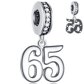 GLOWDAS 10 a 25 28 30 31 33 35 36 40 45 50 55 60 65 70 75 80 Colgantes de cumpleaños, se adapta a pulseras de aniversario europeo/collar, abalorio de plata de ley 925, regalos para pareja/familia/amigos, Plata esterlina, No es una piedra preciosa