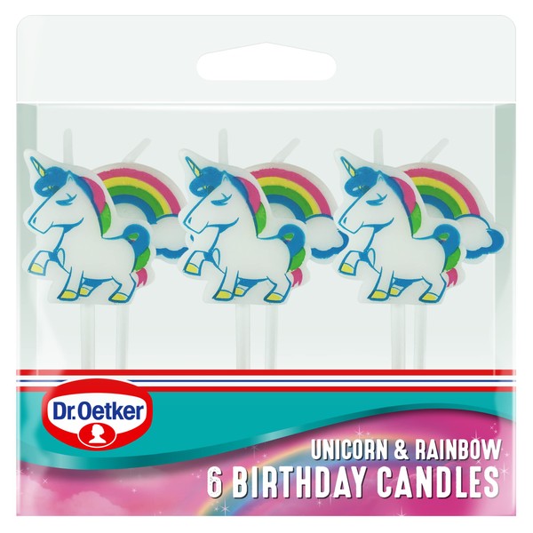 Dr. Oetker 6 Unicorn and Rainbow Birthday Candles, 284 g