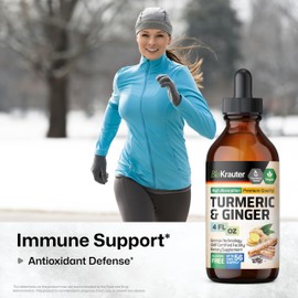 BIO KRAUTER® Turmeric and Ginger Supplement - Pure Vegan Liquid Turmeric & Ginger Tincture with Pepper 4 Fl.Oz 56 Days of Supply - Curcumin Drops for Joint Support, Antioxidant & Immune Support