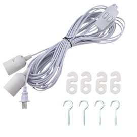 Rextin Double E26/E27 LED Light socket 21FT extension cord with On/Off switch and US AC Power Plug Bulb Socket for Pendant Lighting Bulb Lamp in Kitchen Bedroom Restaurant (21ft 1 to 2 sockets)