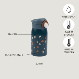 Fabelab Children's Drinking Bottle, 320 ml, Children's Drinking Bottles in Cobblestone Motif, Drinking Bottle, Stainless Steel, BPA-Free, School Drinking Bottle, Leak-Proof, Water Bottle Children