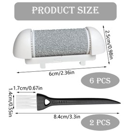 Foot File Replacement Rollers, 8-Piece Set for Smoothing Feet, Includes 2 Cleaning Brushes, 6 Replacement Rollers for Callus Removal, Compatible with Electric Foot Files