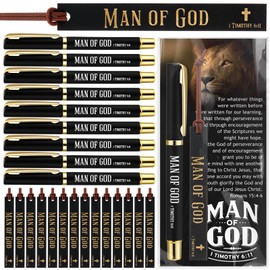 Skyygemm 15 Sets Father's Day Bulk for Church Gifts Man of God Pens Leather Bookmarks Inspirational Christian Bible Verse Pens Religious Cards and Gift Bags for Dad Men Church Members Party Favors