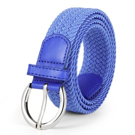 WERFORU Ladies Stretch Belt with Sliver Buckle Women's Elasticated Woven Braided Belt for Jeans Pants Blue