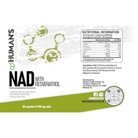 HUMAN'S HEALTH Suplemento NAD+ con Resveratrol, 60 Cápsulas de 550mg, Apoyo Celular, Energía y Antioxidantes, Suplemento Alimenticio Diario Sin Gluten