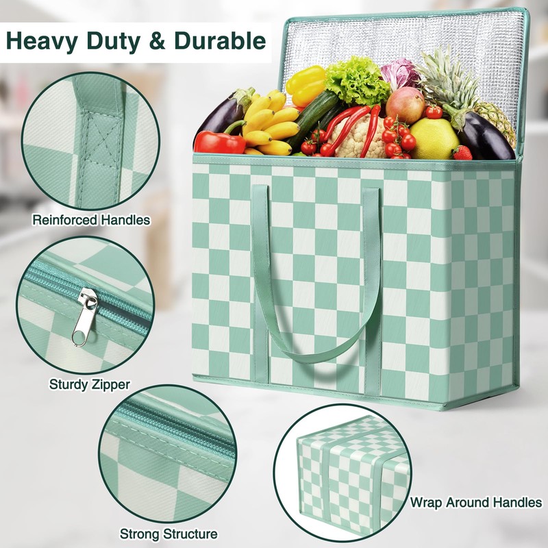COOZOOM 2 Pack Insulated Reusable Grocery Bags, Heavy Duty Warming