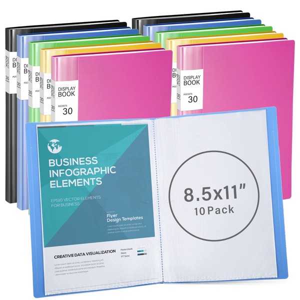 10 Pieces Portfolio Folder Binder with Plastic Sleeves 30 Pocket