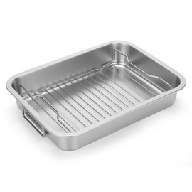Tifanso Stainless Steel Roasting Pan - Heavy Duty Turkey Roasting Baking Broiler Pan with Rack and Handle for Oven, High Sided Easy to Clean Induction Roast Tray for Chicken, Vegetable, Lasagna