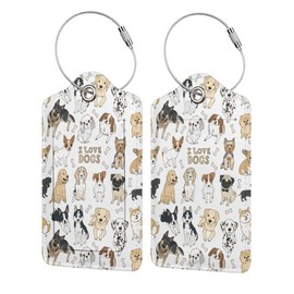 BLOCIT 2 Pack PU Leather Luggage Tags with Privacy Cover & Stainless Steel Loop, ID Labels for Suitcases & Travel Bags Cute Doodle Dog