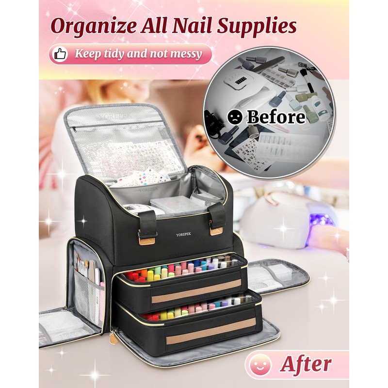 YOREPEK Extra Large Nail Polish Organizer Case Backpack Holds 96