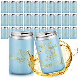 Qinyoung 50 count Wedding Can Cooler Bulk Engagement Party Favors for Guests Cheers to Love Laughter and Happily Ever After Rehearsal Dinner Decorations for Wedding Bridal Parties (Light Blue)