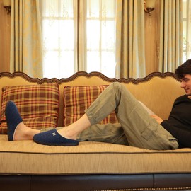 RockDove Men's Sherpa Lined Memory Foam Clog Slipper, Size 11-12 US Men, Navy Blue