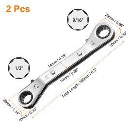 sourcing map 2pcs HVAC Service Wrench 1/2" x 9/16" 25 Degrees SAE Double Head 16-Teeth Air Conditioner Valve Reversible Ratchet Wrench for Refrigeration Equipment Repair