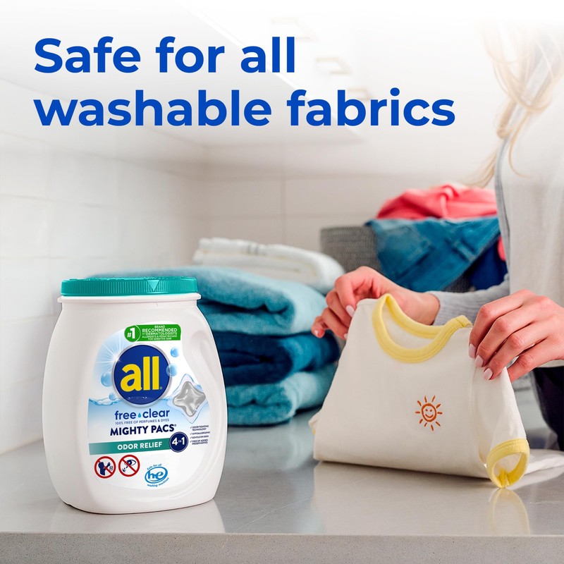 All Mighty Pacs Laundry Detergent Free Clear Odor Relief, Tub,