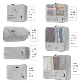 Suitcase Organiser Set, 7 Pieces Packing Cubes, Packing Cubes for Suitcases, Packing Cubes Compression as Backpack Organiser - Travel Packing Bags Travel - Camping Accessories & Hiking Equipment, gray