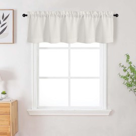 WelvetBLK - Cortinas con cenefa de 18 pulgadas de largo, 1 pieza, de lino sintético suave y aireado, cortinas pequeñas para ventana de cocina para baño, sótano, diseño moderno de bolsillo para barra