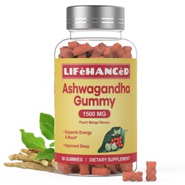 LIFèHANCèD Ashwagandha Gummies,60 Count,1500mg,3% Withanolides,Peach Mango Flavour, Supplement for Relaxation,Immune Health&Increased Energy