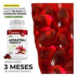 BioHerb  Astaxantina 12mg  Omega 3 EPA y DHA  Fórmula Premium de Alta Concentración  90 Cápsulas de 1000 mg  Ácidos Grasos Naturales  Suplemento