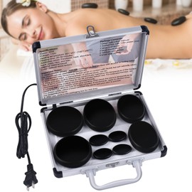 9Pcs Hot Stones Massage Set with Aluminum Box, Basalt Hot Rocks Massage with Heater Kit, Hot Rocks Massage Stones for Travel Home Spa Warming Therapy Relaxing Healing