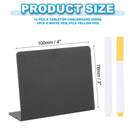PATIKIL 4" x 3" Tabletop Chalkboard Signs, 12 Pcs Small Chalkboard Signs L Shape Table Food Labels with 1 White Pen and 1 Yellow Pen for Parties Weddings Buffet Birthday Bakery, Black