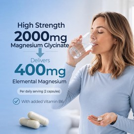 Magnesium Glycinate 2000mg (400mg Elemental) with Vitamin B6, Chelated High Absorption Bisglycinate – 120 Vegan Capsules (2-Month Supply) – UK Made – Howard & James