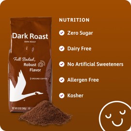 Wawa Ground Coffee Dark Roast, 12 oz Bag, Full Bodied Blend For Hot or Iced Coffee, Sweet, Spicy & Smoky Notes, Bold & Complex, 100% More Responsibly Sourced from Rainforest Alliance Certified Farms