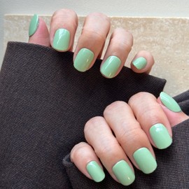 Press on Nails Short Squoval,GLAMERMAID Mint Green Handmade Gel Fake Nails Reusable, Soft Color Lightweight Natural Glossy Fake Nail in 12 Sizes - 24 Pcs Soft Gel Glue On Nails Kit