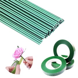 Arlai Floral Arrangement Kit, with 3 Rolls Green Flower Paper Tape and (2 Guage) 16" Floral Stem Wire 50pcs for Bouquet Stem Wrap Florist, Wreath Making Supplies